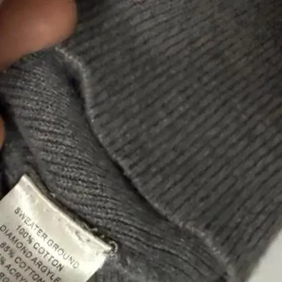 Grey & Burgundy Argyle Fitted Sweater Vest Essentials Staple 3/4 Sleeves Small - Picture 6 of 6